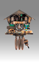 Traditional Chalet Cuckoo clock, Art.936_RM Walnut paint, - Chalet Cuckoo melody with gong hour on coil gong and carillon with dancer, mill, bell